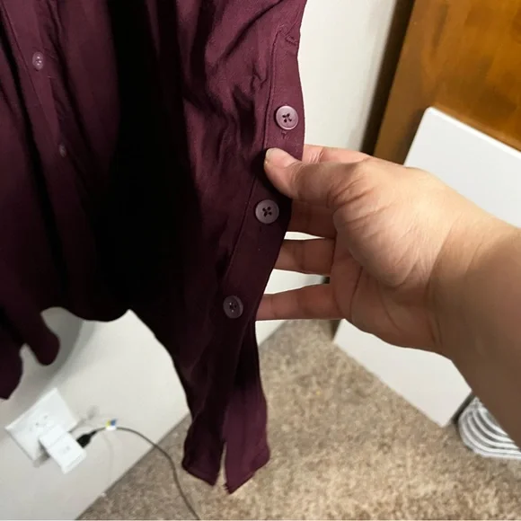 Universal Standard Sally Long Sleeve Burgundy Button Down JerseyKnit Shirt Dress - Picture 6 of 10